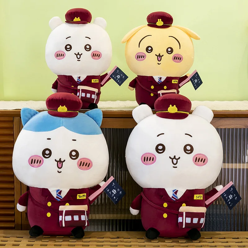 

Hot 55cm Cute Chiikawa Cartoon Usagi Stuffed Doll Train Attendant Costume Kawaii Hachiware Plush Toy Anime Style Gift for Kids