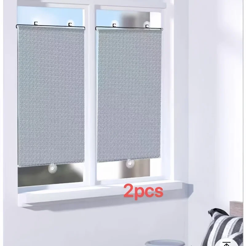 2pcs Back Adhesive Retractable Shading Roller Blind Sunscreen Insulation Suction Cup Type No Drilling Privacy Curtain Easy