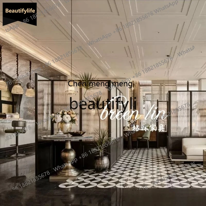 

178C retro solid wood round dining table/medieval household small apartment coffee table/French Roman column hand-painted table