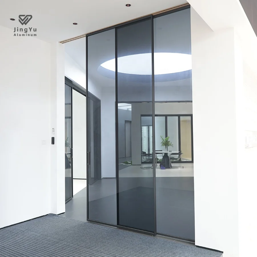Office Smart Motorized Sliding Systems Modern Aluminum Alloy Glass Electric Security Sliding Door for Apartment Outdoor Use