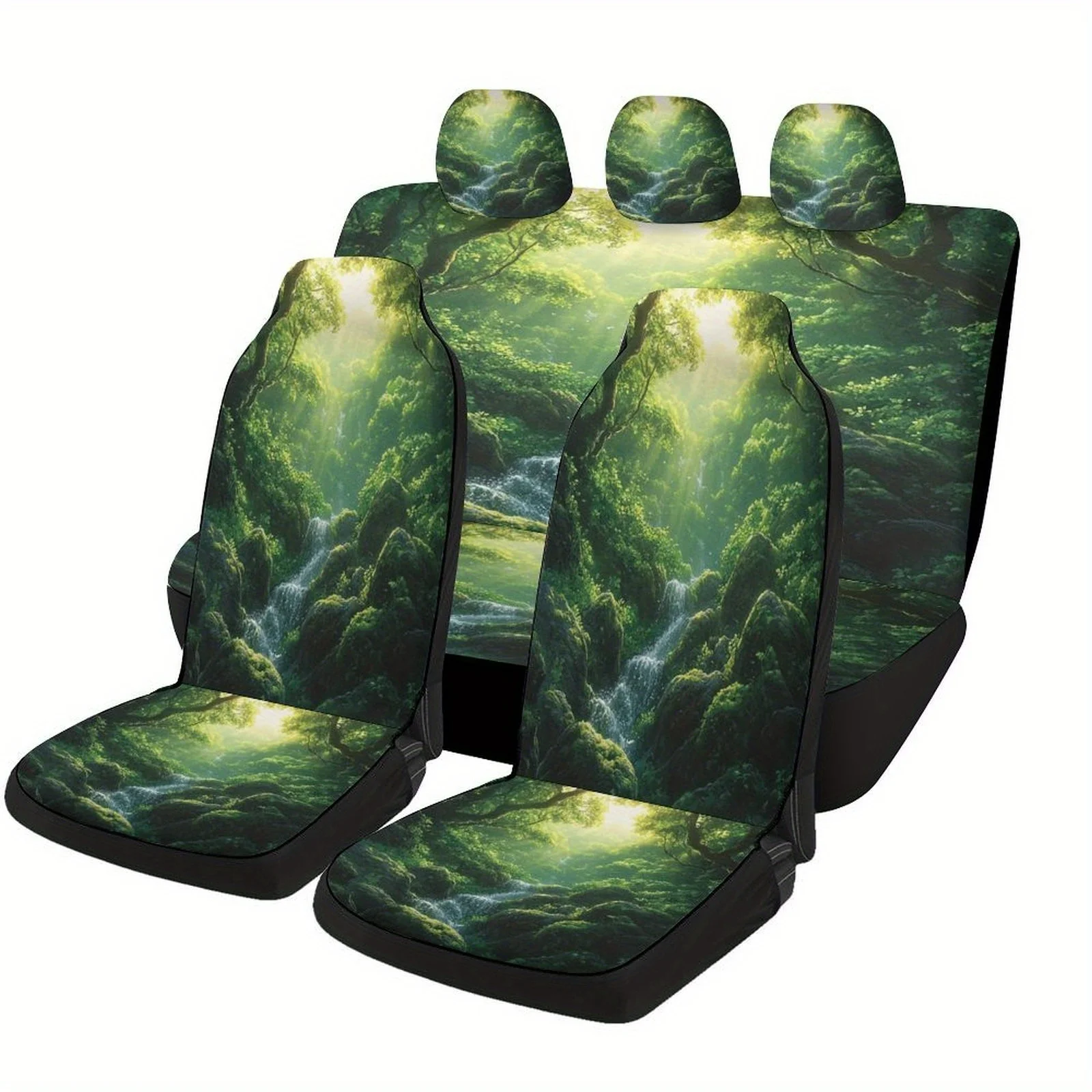 Forest Stream Glow Designed Car Seat Cover Set For Most Cars, Trendy Novelty High-quality Car Seat Protector Covers Full Set, Un