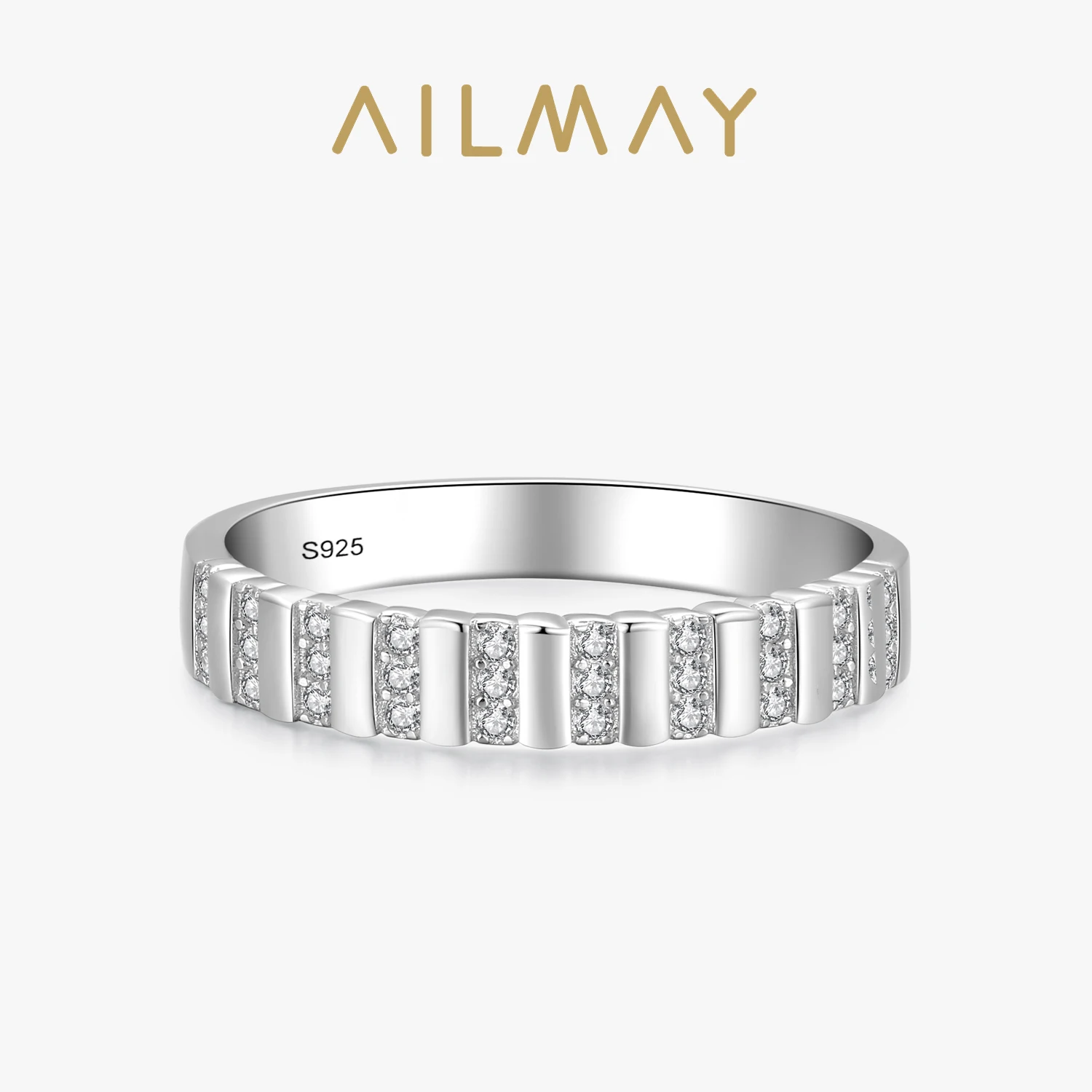 Ailmay Top Quality Real 925 Sterling Silver Trendy Charm Dazzling Clear CZ Geometry Finger Ring For Women Elegant Jewelry Gift