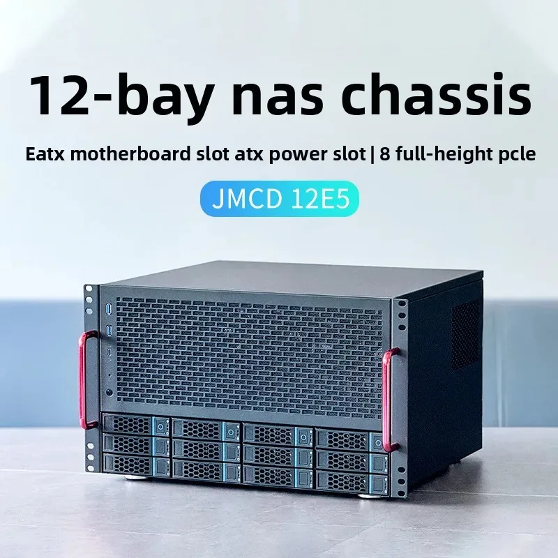 For EATX Motherboard ATX Power 12 Bay HDD U.2 NVMe 360mm AIO Water Cooling Storage Server NAS Chassis Case