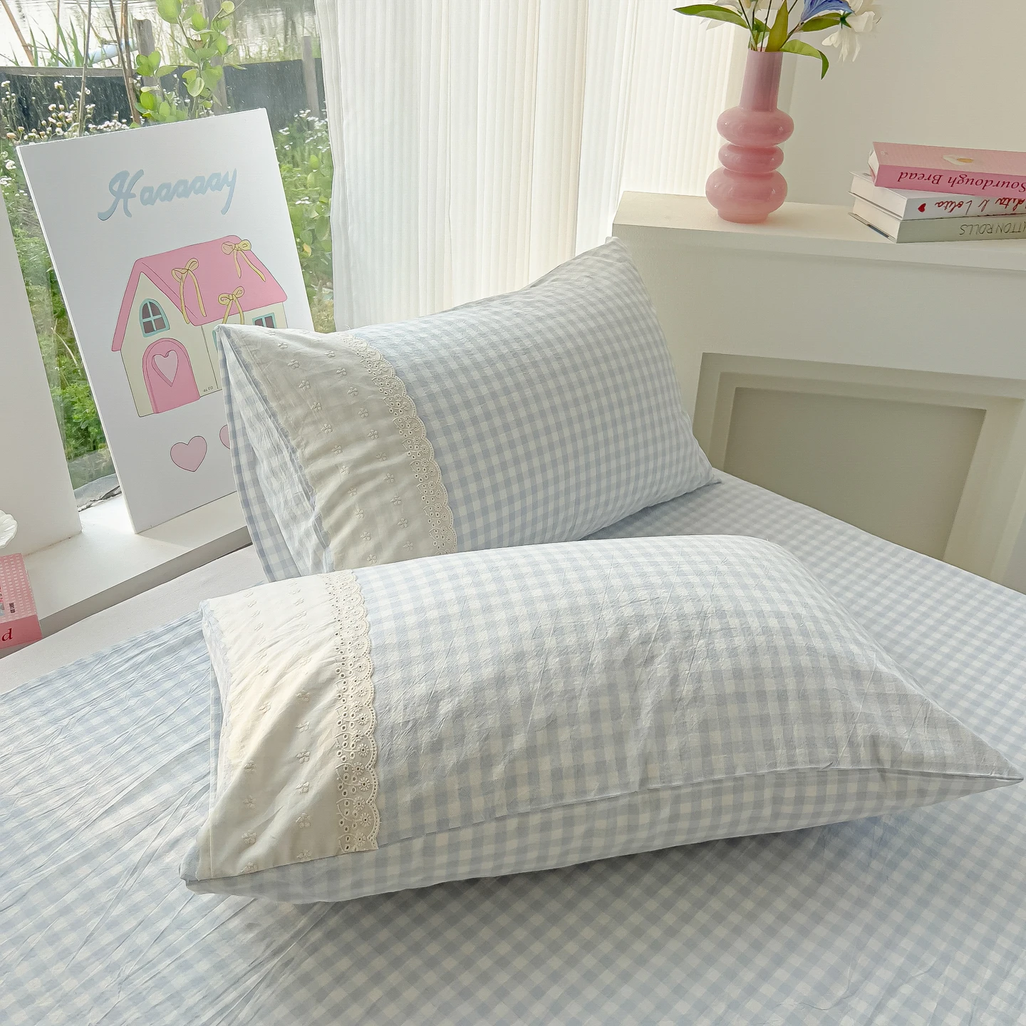 2Pcs 한국 공주 스타일 베개 커버 대형 레이스 프릴 - Home Textiles Plaid 리뷰 및 가격