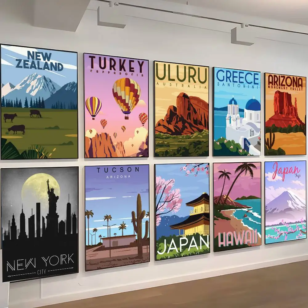 Turkey Greece New York Hawaii Aspen Travel    Posters High Quality Self-adhesive Wall Art Decorations Color Prints Sticky