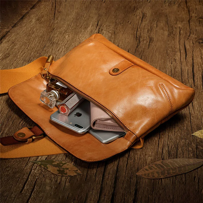 outdoor daily luxury handmade cow leather men's shoulder bag casual vintage genuine leather wide shoulder strap crossbody bag