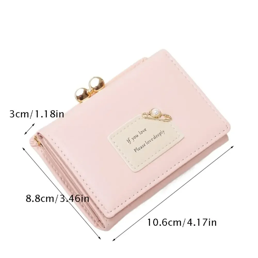 Pearl Women Wallets Female Short Design Fashion Three Fold Purse PU Leather Simple Cute Student Clutch Card Holder Coin Purse