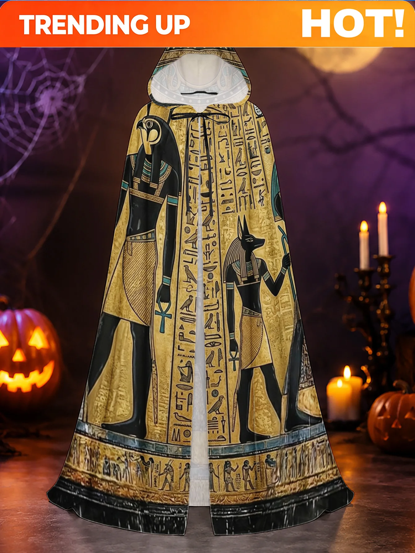 Customization 1pc, Halloween Cloak And Christmas Costume With Ancient Egyptian Hieroglyphs Art Design, Adult Hooded Robe