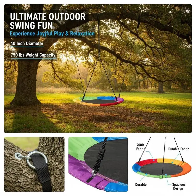 

Tree Swing, 40 Inch Saucer Swing, 750lbs Weight Capacity, 900D Oxford Fabric Swing Seat with 2 Tree Hanging Straps and Adjust