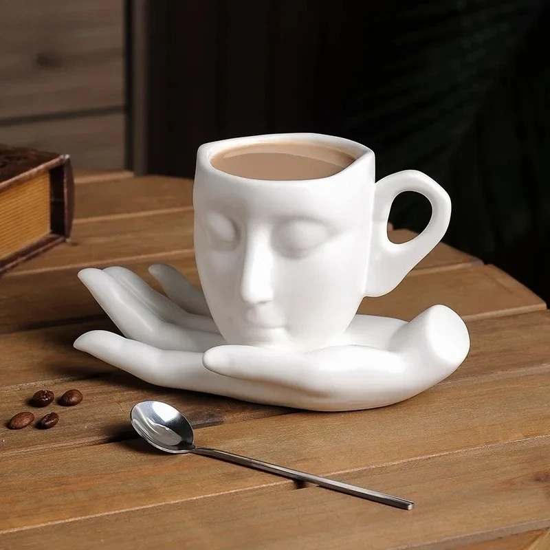 

Electroplated Ceramic Mugs Abstract Art Face Coffee Cup Hand Cups Saucers Milk Tea Cups Couple Cup Water Cups Milk Mugs Tea Mug