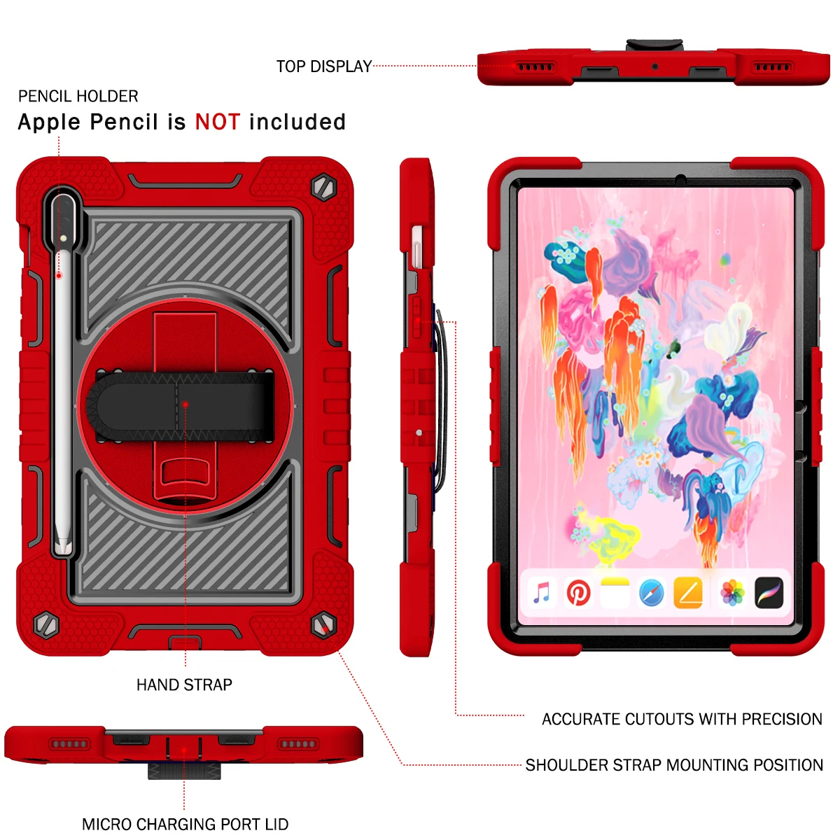 For Samsung Galaxy Tab S7 S8 SM-T870 T875 X700 X706 360 Rotating Case Kids Safe Cover With Hand Shoulder Strap Pen Holder Funda