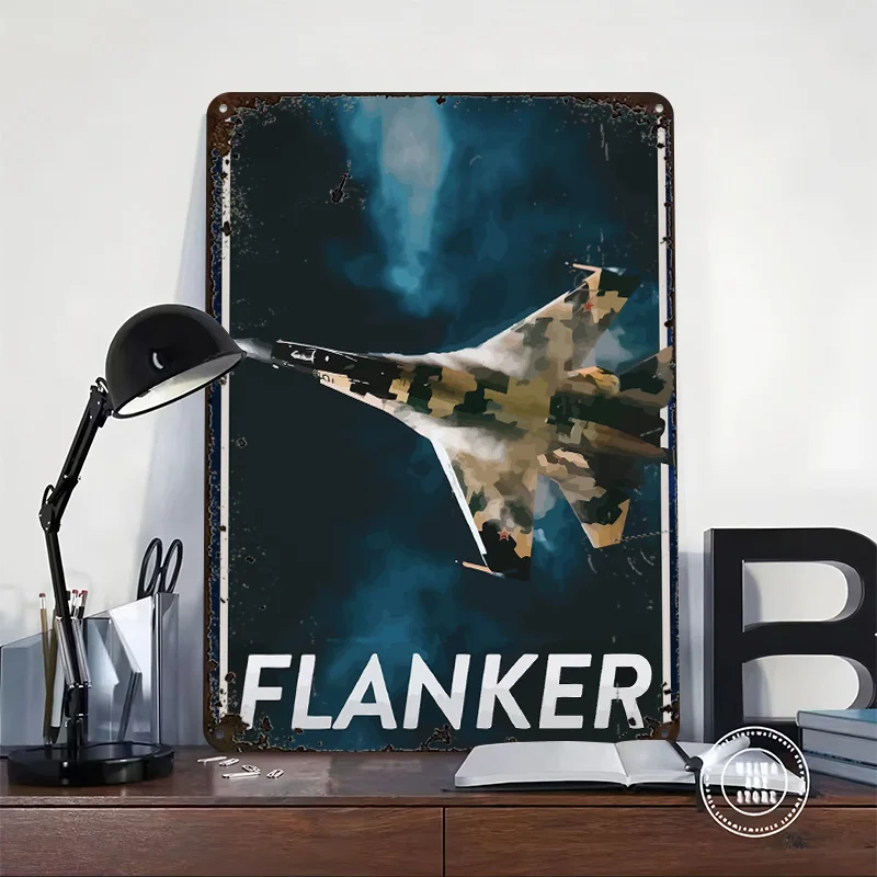 SU 35 Flanker Jet Fighter Personalized 3D Textured Metal Poster Wall Art Vintage Tin Signs for Modern Home Decoration Gaming