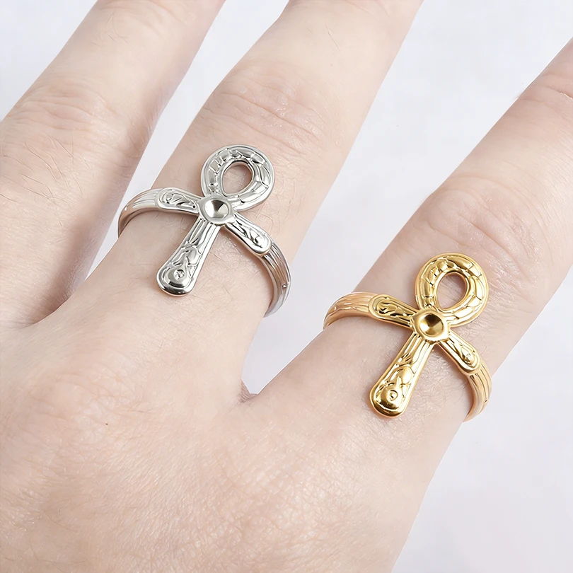Stylish 18K Gold Plated Rings Cross Conch Abstract Fishtail Flower Leaf Stainless Steel Rings Women Jewelry Accessories Gift New