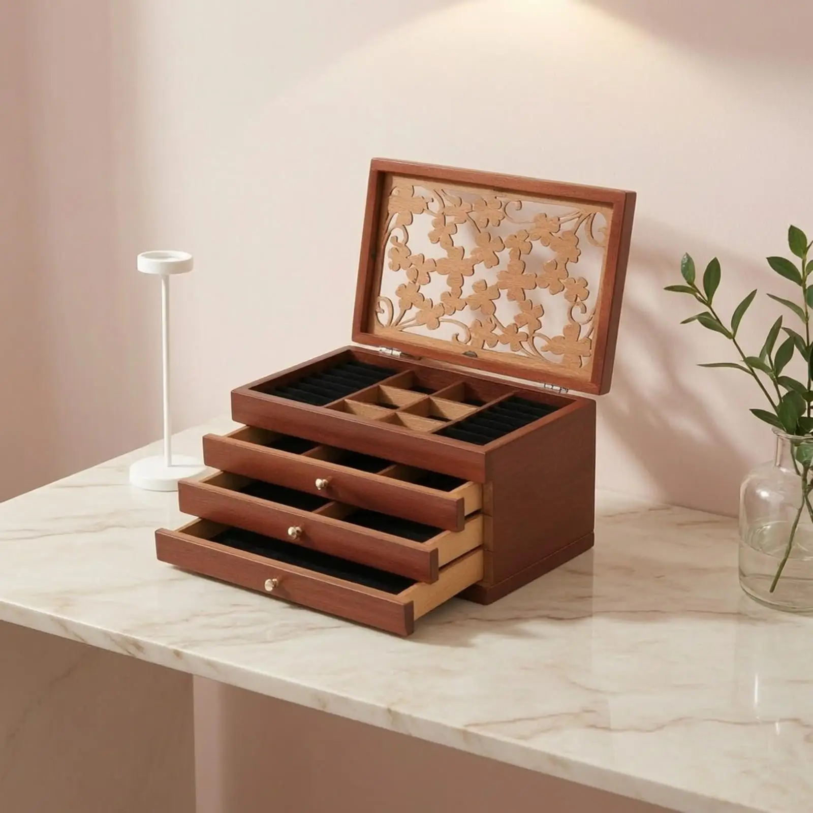 Wooden Jewelry Box Lockable Jewelry Box with Drawers Multi-Layer Spacious for