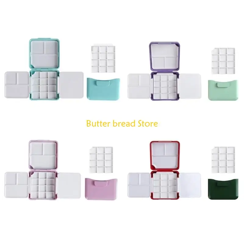 W89C 12 Well Folding Paint Palette Box with Brush Washer Watercolor Paint Palette