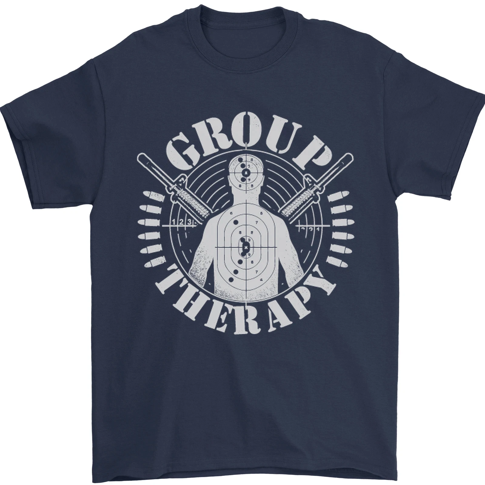 Group Therapy Shooting Hunting Rifle Funny Mens T-Shirt 100% Cotton Short Sleeve Men's T-Shirt Black Casual Crew Neck T Shirt