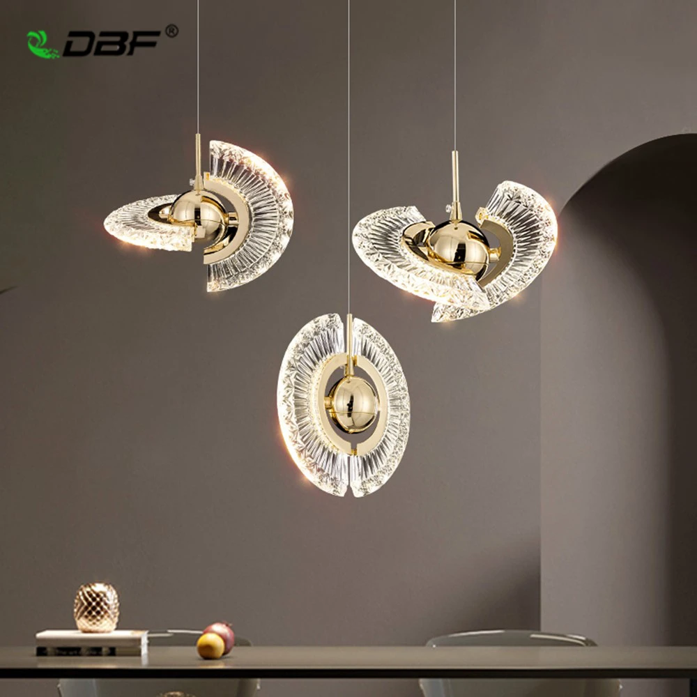 Modern Crystal Chandelier Lighting LED UFO Crystal Villa Hanging Lamp Indoor Stairs Pendant Light Kitchen Island Light Fixtures