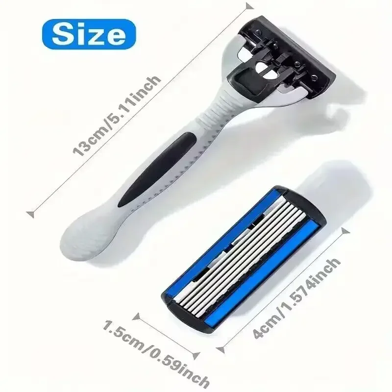 Men's Safety Razor Manual Stainless Steel 6-Layer Blade Hair Removal Tool Replaceable Razor Head Grooming Kit