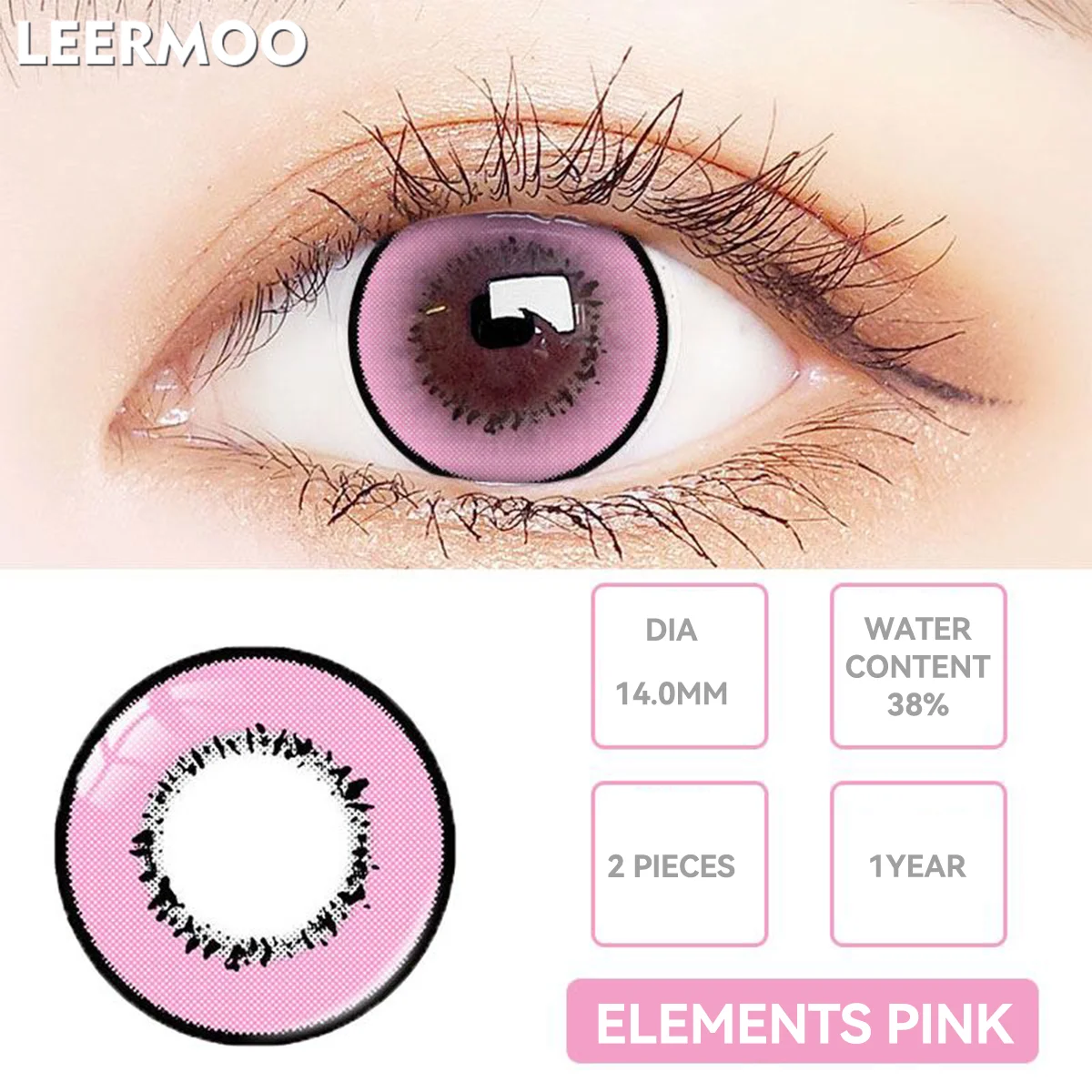VISUASHOW Halbjährliche Einweg-Kosmetik-Farbkontaktlinsen in Pink, Weiche Farblinsen für Halloween, Anime, Cosplay und Make-up – Detail 6