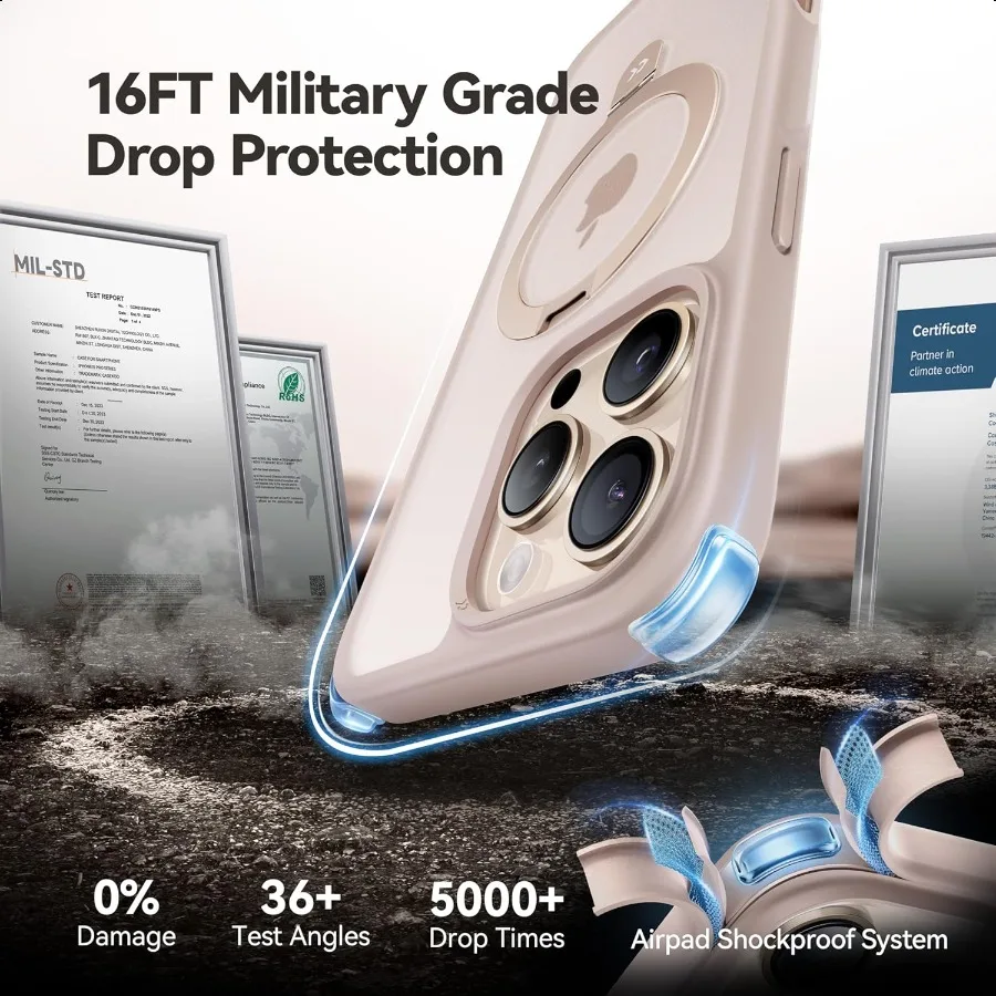 مصممة لحافظة iPhone 16 Pro مع حامل مغناطيسي غير مرئي [حماية من السقوط العسكري] [متوافق مع MagSafe] مقاوم للصدمات