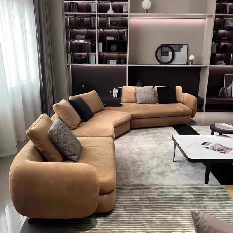 Nordic light luxury modern designer arc technology cloth matte cloth multi-person arc corner combination Italian sofa