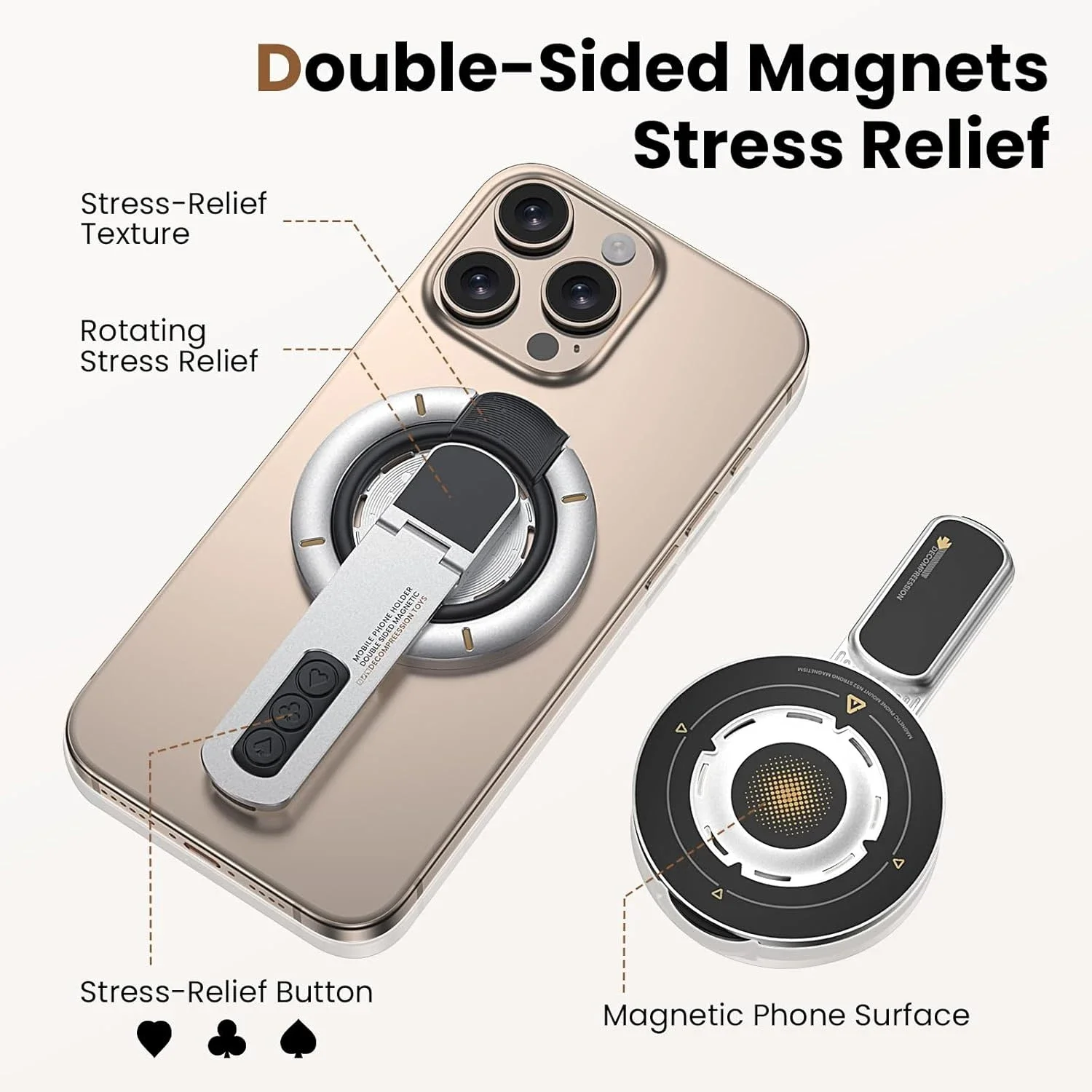 Doppelseitiger magnetischer Telefonringhalter aus Aluminium für iPhone 13/14/15/16/17, ultradünner MagSafe-Ständer, 360-Grad-Drehung