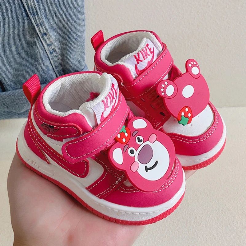 2024 Baby Boys Girls Casual Shoes Toddler Soft Bottom First Walking Shoes Children's Sneakers Disney Lotso Bear Kids Shoes