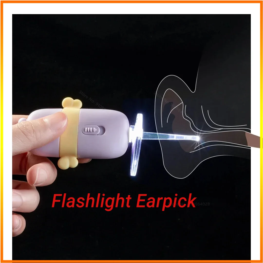 LUSN Cartoon Baby Ear Cleaner Earwax Removal Tool Flashlight Earpick Ear Cleaning Luminous Ear Curette Light Spoon For Children