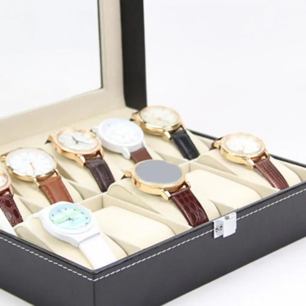 Men Watch Display Case Watch Box with Glass Cover Spacious Jewelry Organizer Soft Lining Waterproof Portable Display for Watches