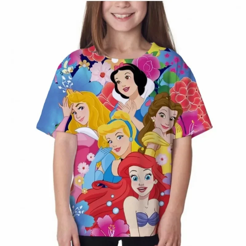 2024 New Summer Disney Cartoon Movie Moana Girls Cartoon T-Shirts Kids Short Sleeve Fashion Tees Tops Children Casual TShirts