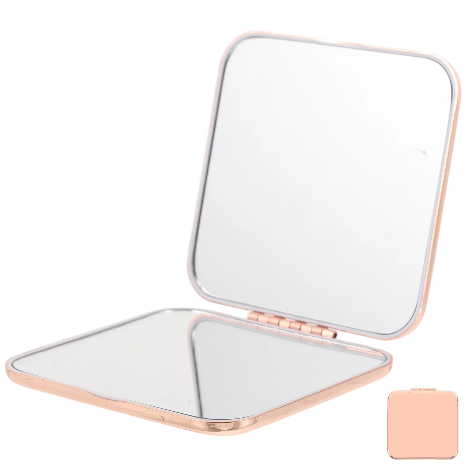 Kompaktowe lusterko do makijażu podróżne, metalowe, przenośne, składane, dwustronne, powiększające, z wyraźnym obrazem, odporne na zarysowania.