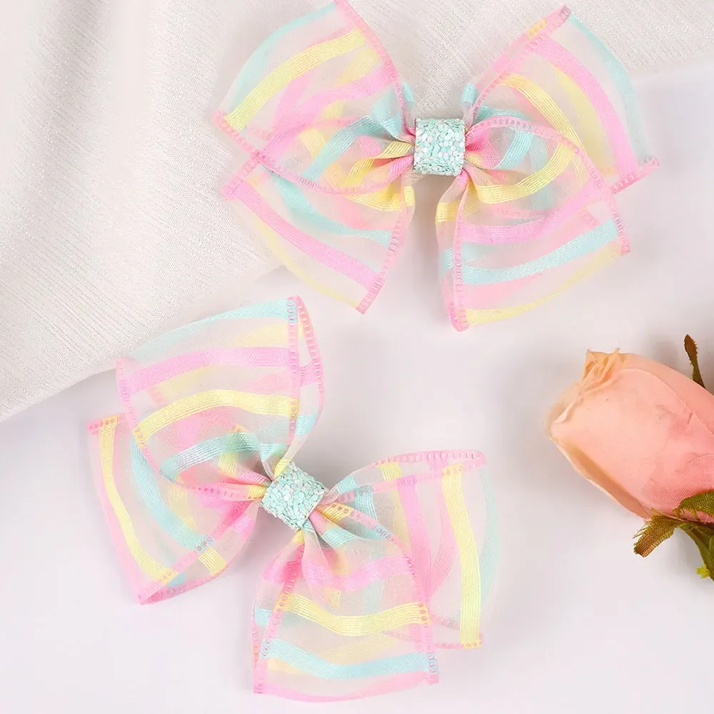 2Pcs Colorful Chiffon Hair Bow Clips Fashion Barrettes Kids Party Hair Accessories Handmade Bowknot Hairpin New Headwear