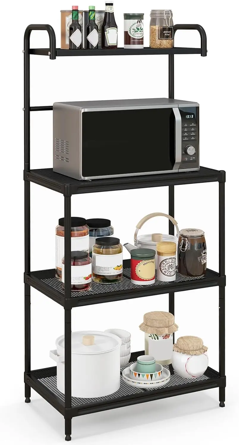 

4-Tier Microwave Oven Stand Storage, Multifunctional Kitchen Baker’S Rack, Sturdy Metal Construction, Microwave Ra With Mesh