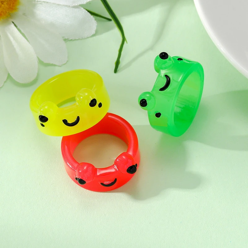 3pcs Fashion Frog Luminous Ring for Women Men Fluorescent Rings Animal Glow In Dark Acrylic Ring Jewelry Set freeshiping items