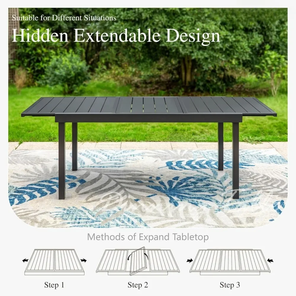 Expandable terrace dining table, metal outdoor table, can accommodate 6-8 people, lawn garden, small bar, rectangular