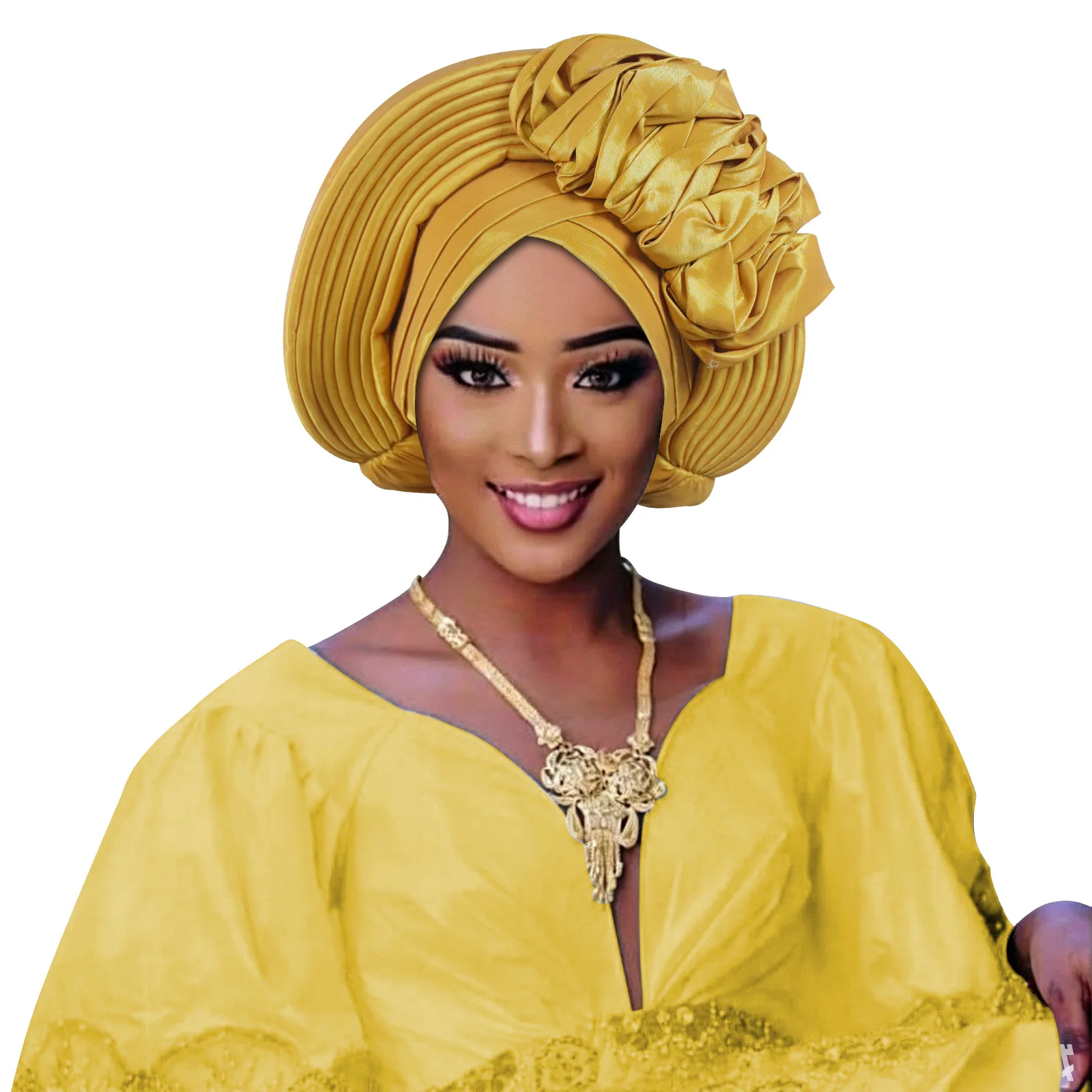 

Fashion Auto Gele Headtie African Women's Head Wraps Nigeria Wedding Geles Party Headgear Turban Cap Already Made Bonnet Hijab