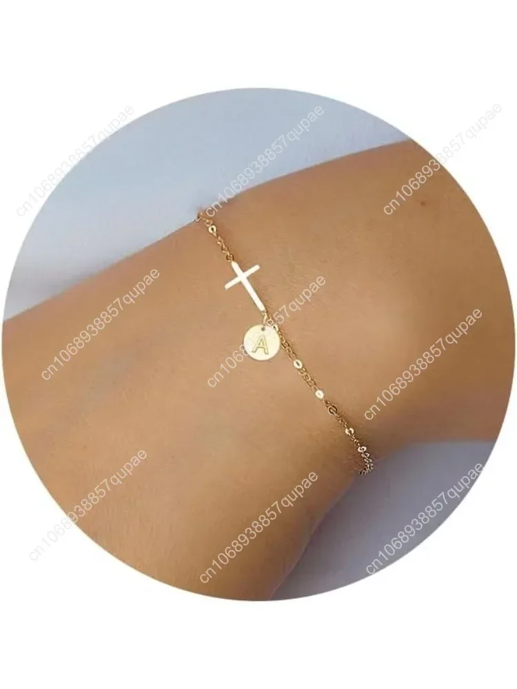 

Cross Bracelet for Women Dainty Cross Bracelet with Initials Gold Link Chain Bracelets Christian Gifts for Women Teens Easter Ba