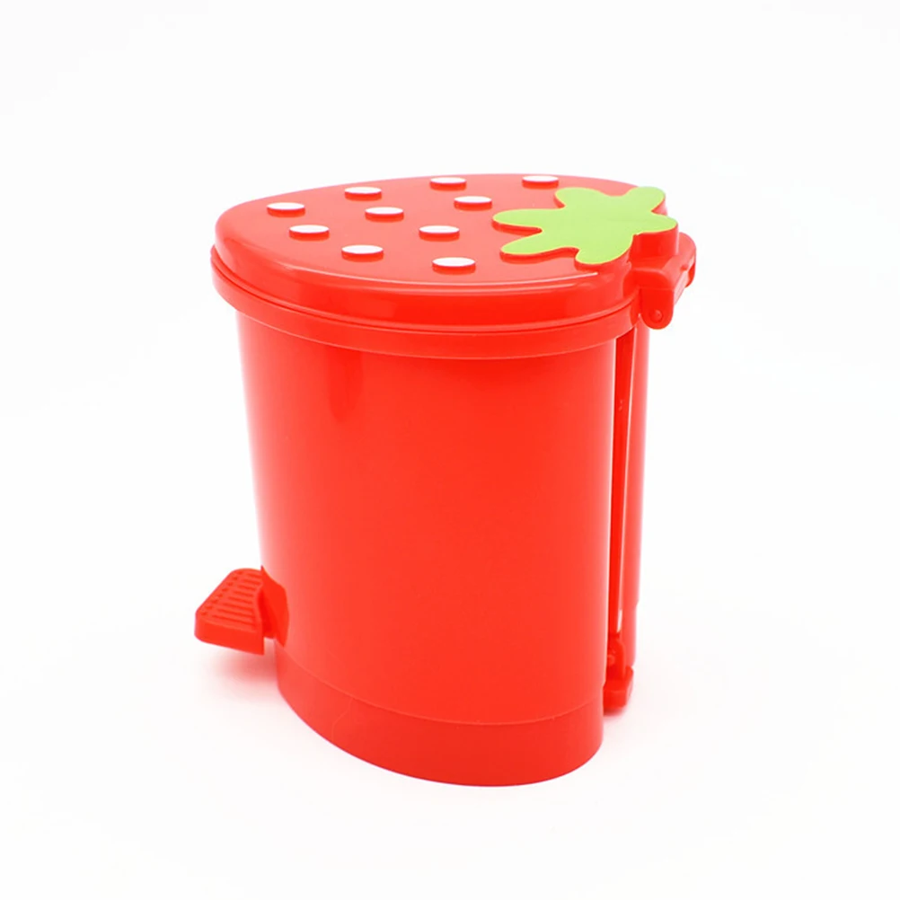 1pc High Quality Mini Strawberry Trash Can With Lid Plastic Garbage Bin Waste Paper For Home Office Desk Room Desktop Bucket