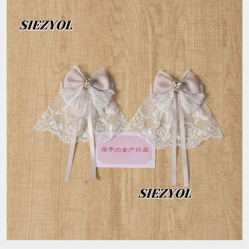 Solid Color Lace Bow Hairpin Japanese Mass-produced Sweet and Cute Girls Headdress Fashion Hairbows Hair Clips for Women