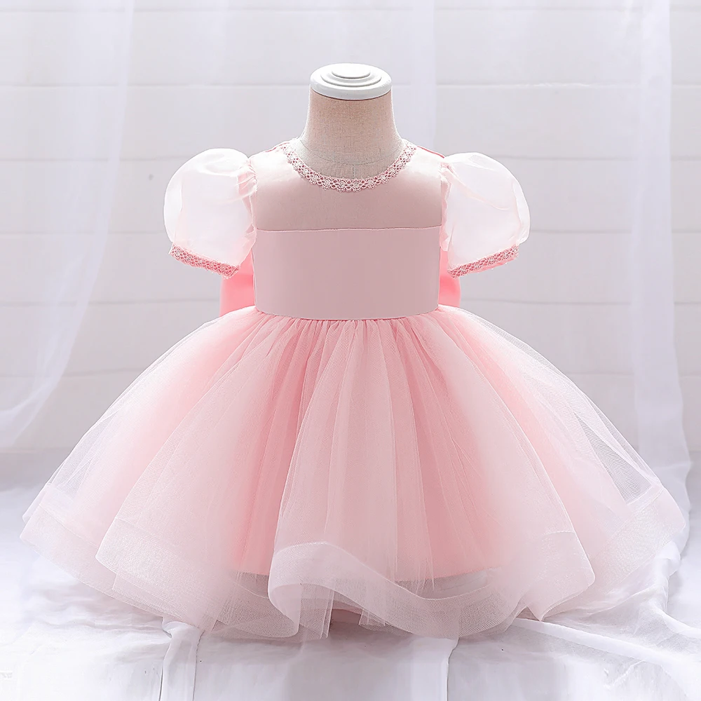 Toddler White Wedding Party Baby Dress for Girl Baptism Bow 1st Birthday Wedding Princess Dress Kids Bridemaid Prom Gown Costume