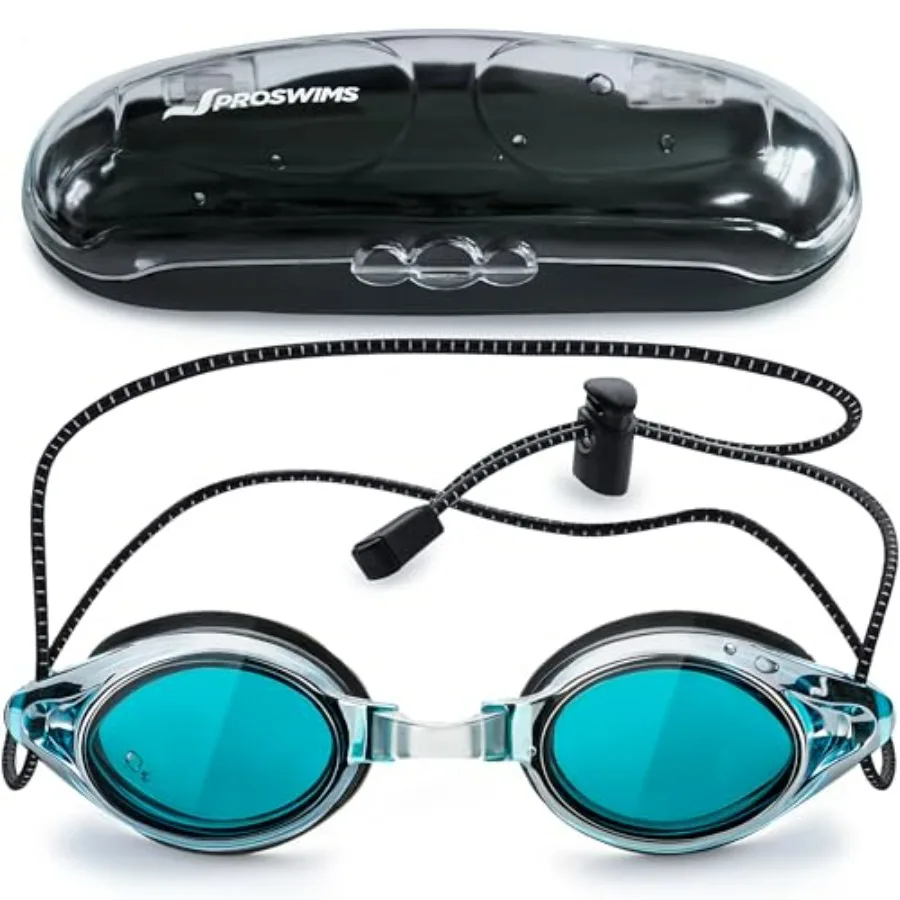 

Anti-Fog Racing Swimming Goggles with Bungee Strap, Hard Case and Bonus Swim Goggles Microfiber Cleaning Cloth