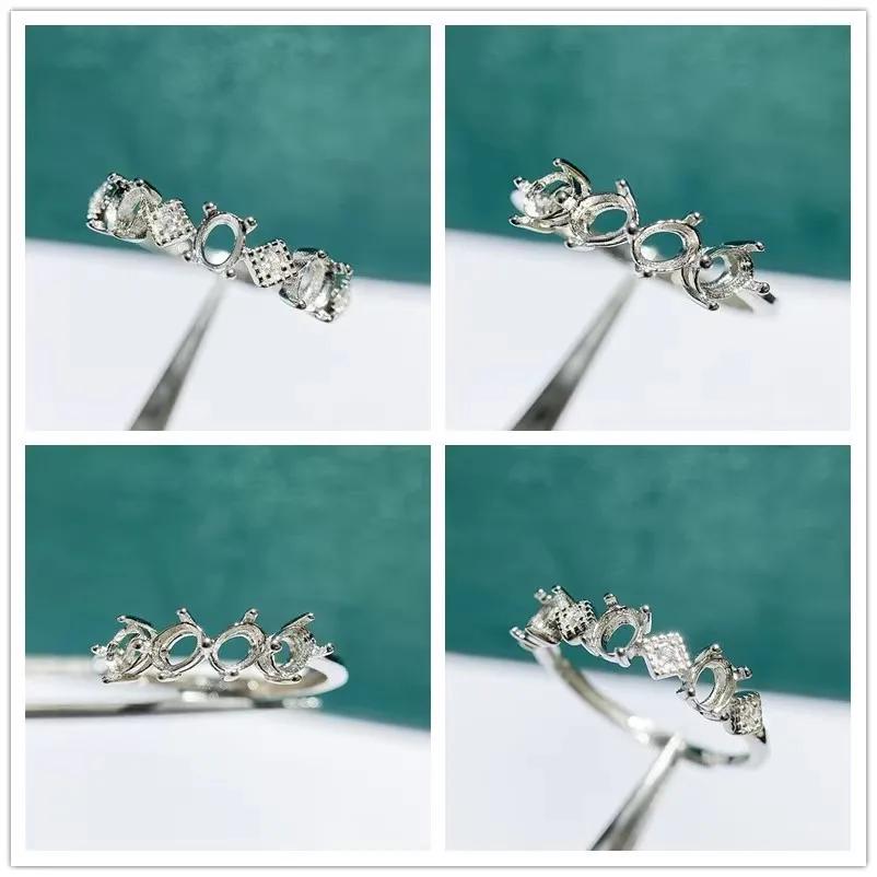 

MeiBaPJ 3*4 Elliptic Stones 925 Sterling Silver Fashion Ring Holder DIY Empty Support for Women Fine Charm Jewelry