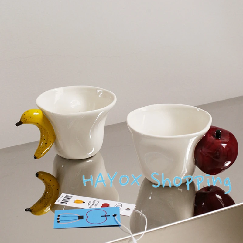 

Creative Banana Apple Handle Cup，3D Fruit Handle Christmas Ceramic Mug Coffee Cup，Home Office Table Decorative Birthday Gift