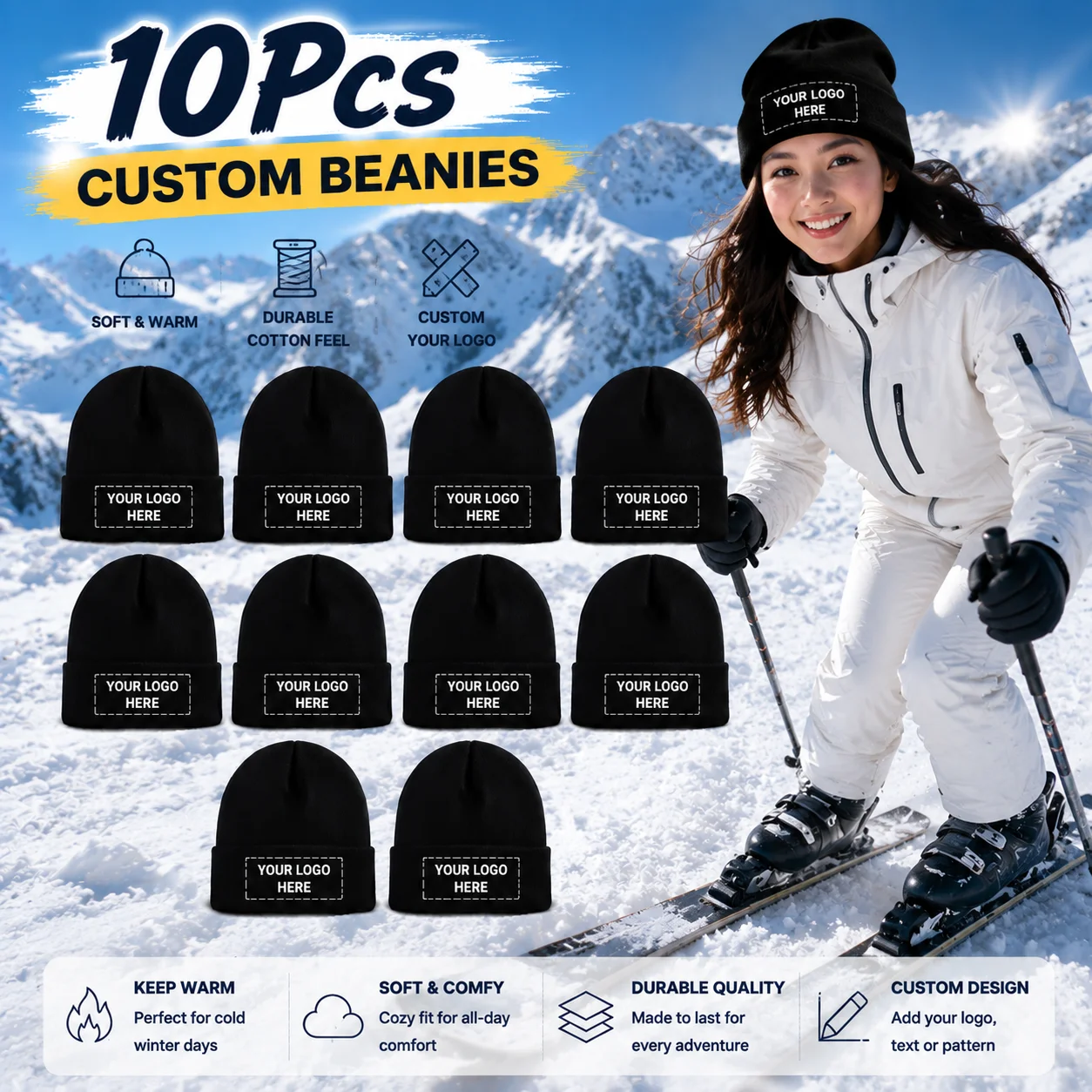 10pcs Custom Beanies Personalized Logo Text Knit Hats for Teams Outdoor Activities Company Events & Group Gifts