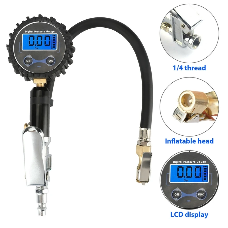 LCD Tire Pressure Gauge 300PSI Digital Tire Inflator Meter For Motorcycle Car Truck Bicycle Bike