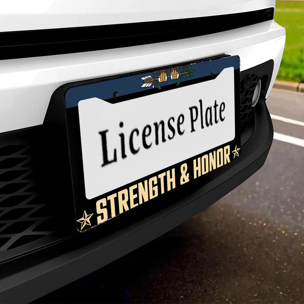 1 قطعة إطار لوحة ترخيص بفتحتين من الألومنيوم الأزرق والأسود مع نمط سهم النسر، 6 × 12 بوصة، يتضمن طقم براغي، مبتكرة قديمة