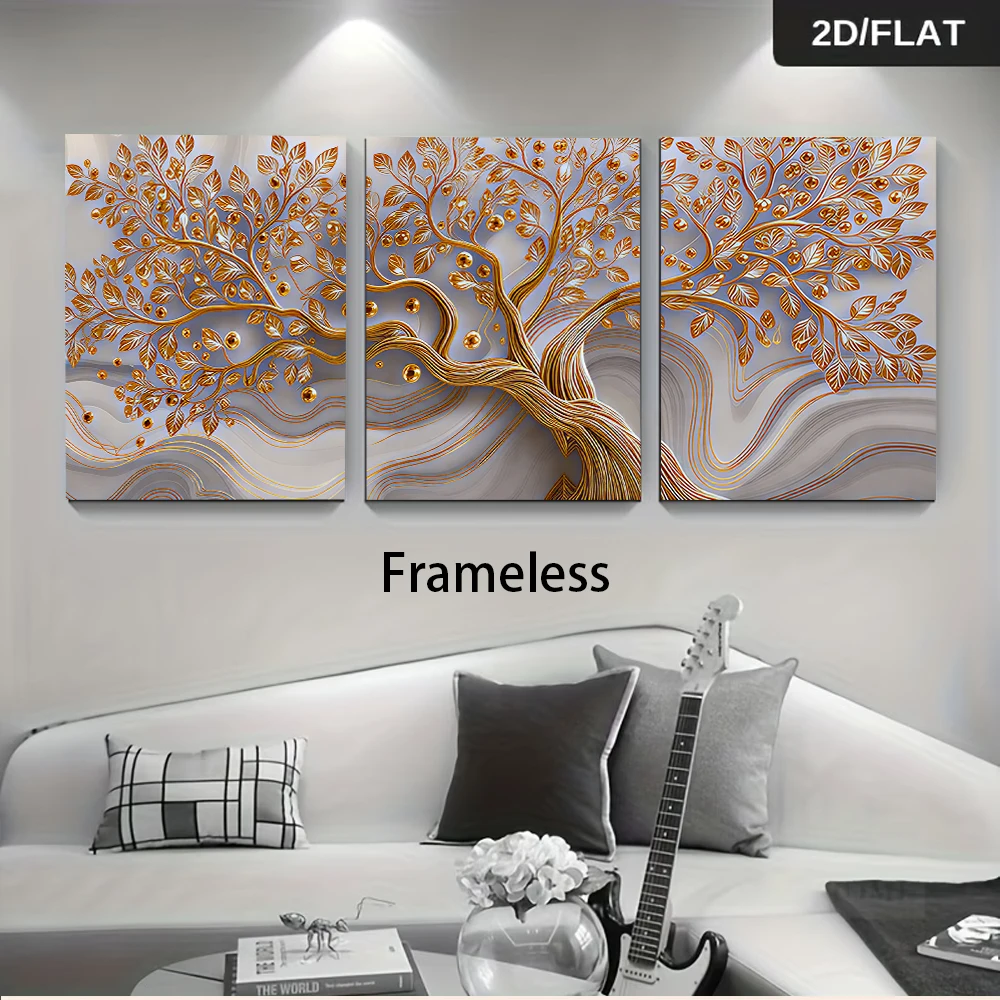 3PCS Frameless,1 set of modern triptych decorative paintings, abstract art paintings for living room sofa background wall, 2D fl