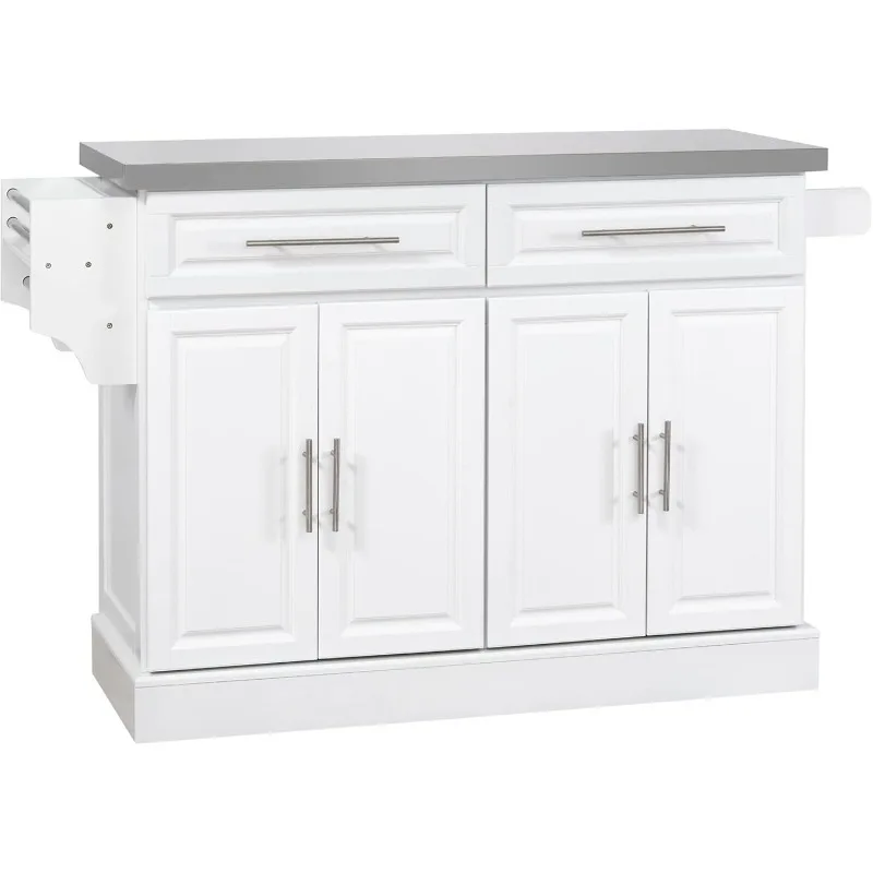 Rolling Kitchen Island with Storage, Portable Kitchen Cart with Stainless Steel Top, 2 Drawers, Spice, Knife and Cabinets