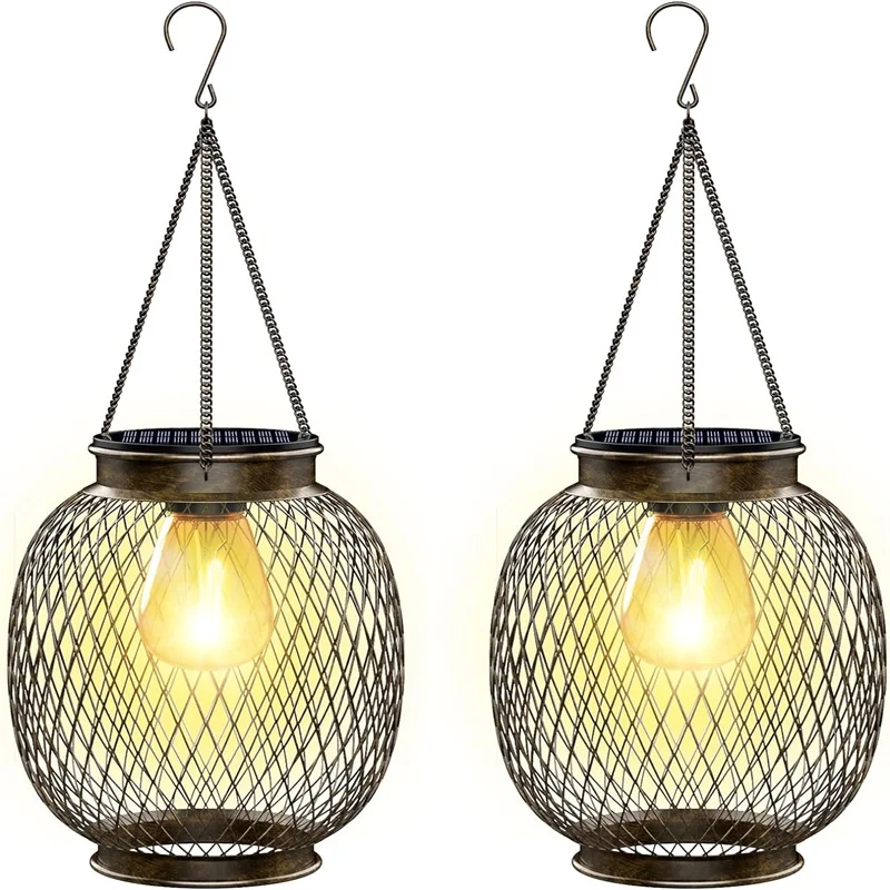 2Pcs Solar Lanterns Outdoor Hanging Solar Lights Waterproof Decorative Lanterns Lighting for Decor Christmas Halloween