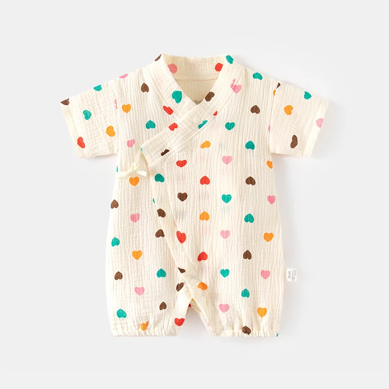 Newborn Baby Romper For Girls Boys Summer Short Sleeve Thin Gauze Cotton Soft Clothing Print Infant Toddler Jumpsuit 0-24Month